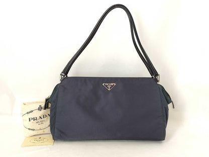 PRADA B11095 Nylon Semi-Shoulder Bag, Handbag, Tote Bag, Nylon Triangle Plate, Navy Blue