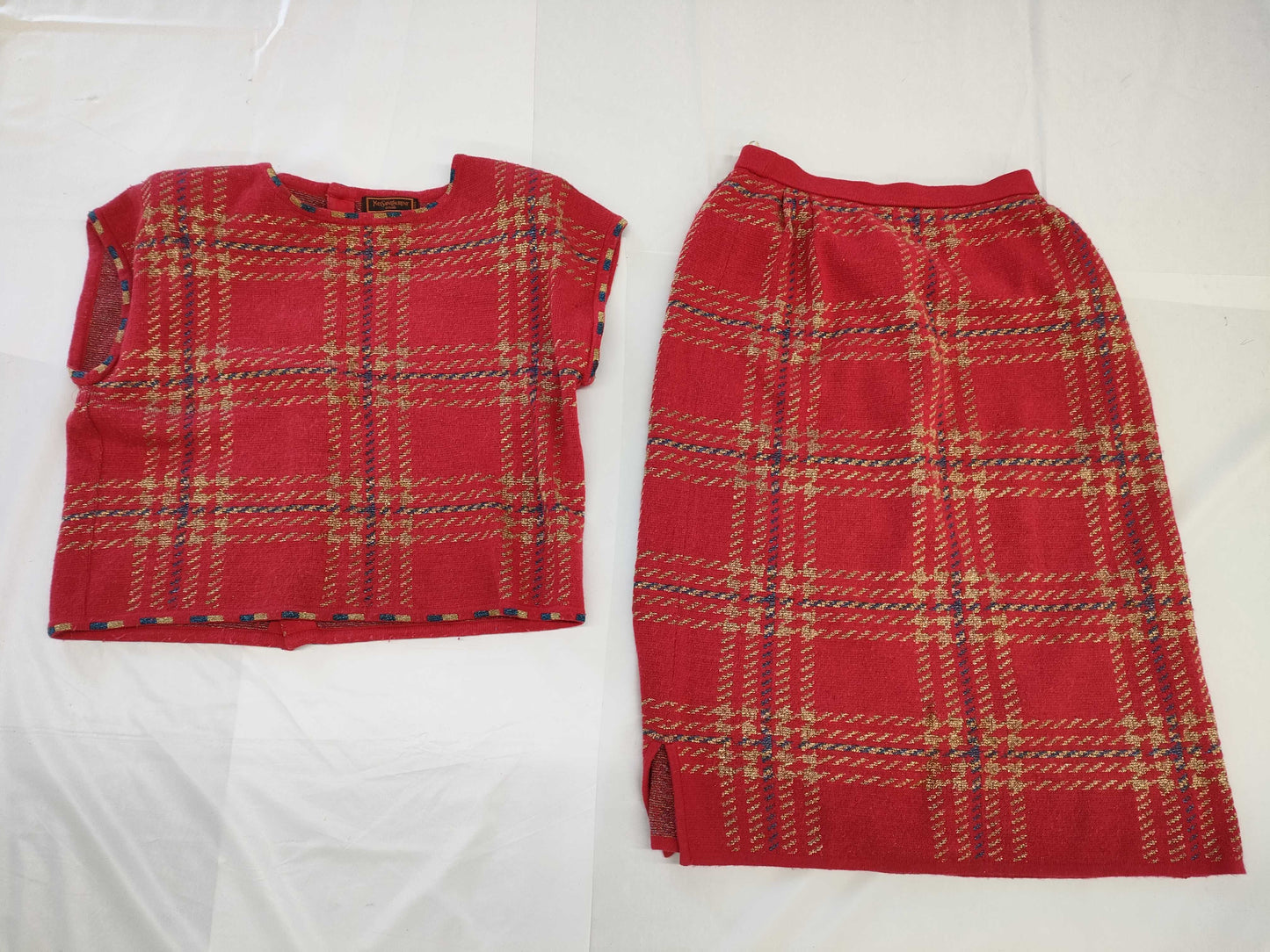 Yves Saint Laurent Chinese-style glitter check set in red, size M. Other apparel.