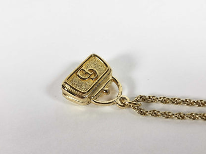 Christian Dior Necklace CD Logo Bag Motif Rhinestone GP Gold Color Accessories Collection 