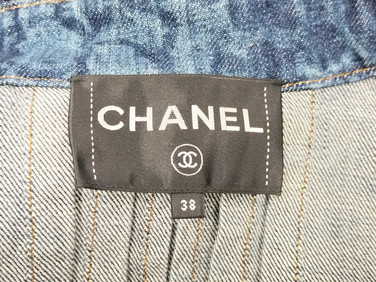 CHANEL P53 Set, Denim Jacket and Skirt, All-Over Print, Coco Mark, Camellia, Size 38, Other Apparel