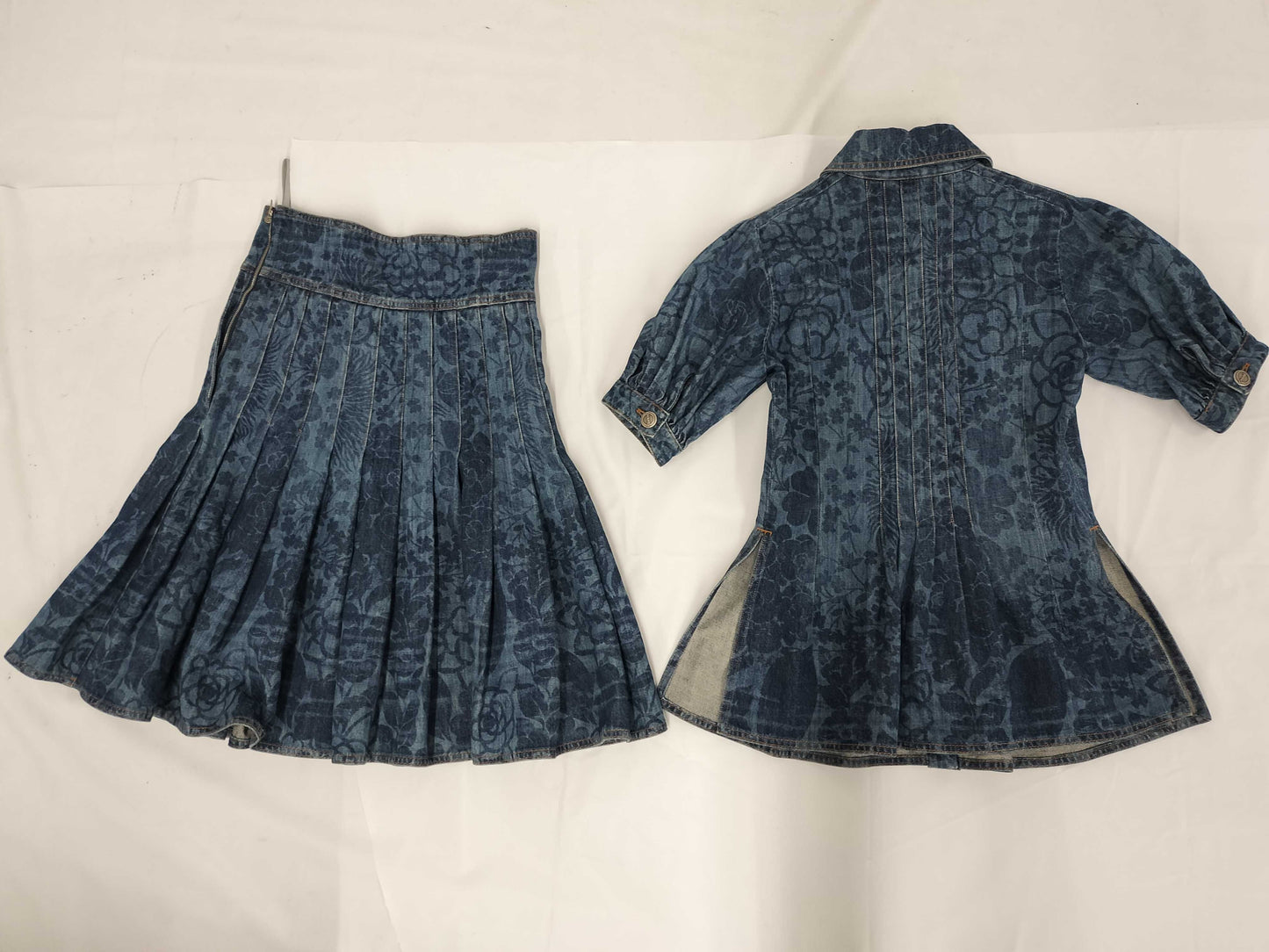 CHANEL P53 Set, Denim Jacket and Skirt, All-Over Print, Coco Mark, Camellia, Size 38, Other Apparel