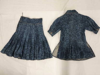 CHANEL P53 Set, Denim Jacket and Skirt, All-Over Print, Coco Mark, Camellia, Size 38, Other Apparel