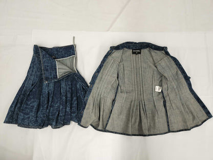 CHANEL P53 Set, Denim Jacket and Skirt, All-Over Print, Coco Mark, Camellia, Size 38, Other Apparel