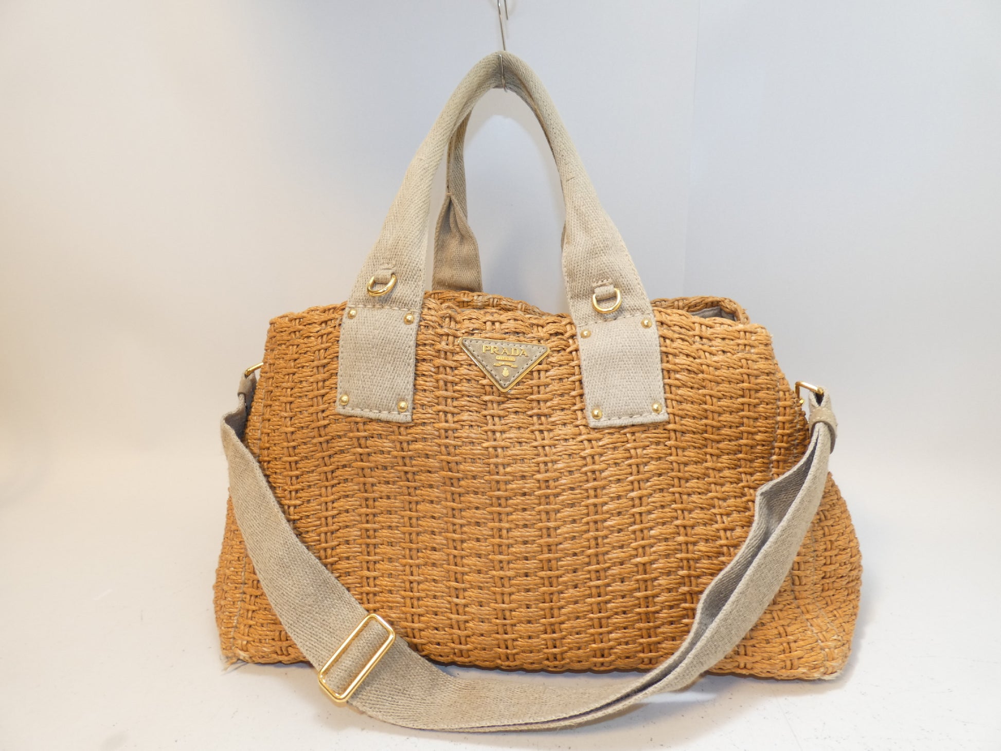 PRADA 2-way raffia canapa shoulder tote bag