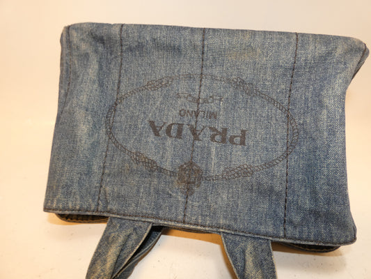 PRADA Canapa Denim Tote Handbag