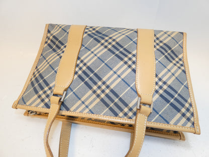 BURBERRY Nova Check Canvas Blue Handbag
