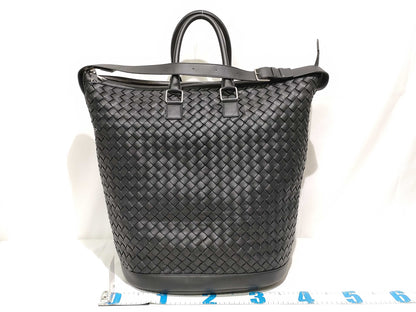 BOTTEGA VENETA Intrecciato Leather 2-Way Black Boston Bag