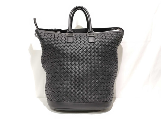 BOTTEGA VENETA Intrecciato Leather 2-Way Black Boston Bag