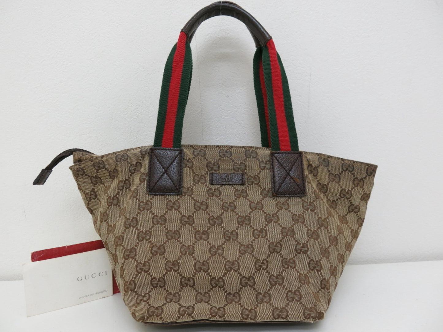 GUCCI GUCCI Gucci Sherry GG Canvas Leather Tote Bag