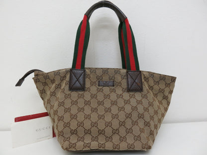 GUCCI GUCCI Gucci Sherry GG Canvas Leather Tote Bag