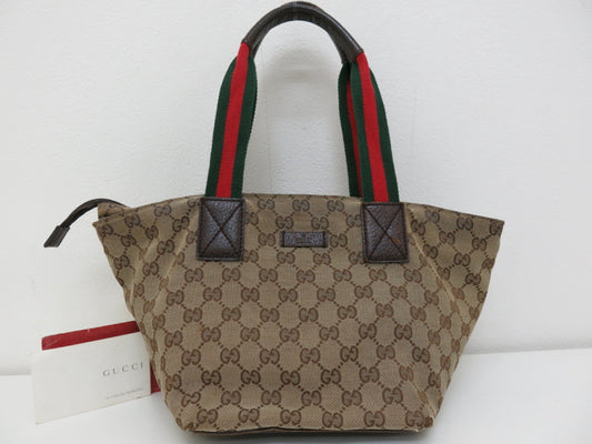 GUCCI GUCCI Gucci Sherry GG Canvas Leather Tote Bag