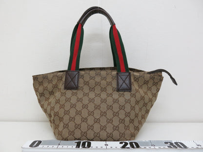 GUCCI GUCCI Gucci Sherry GG Canvas Leather Tote Bag