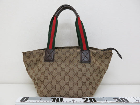 GUCCI GUCCI Gucci Sherry GG Canvas Leather Tote Bag