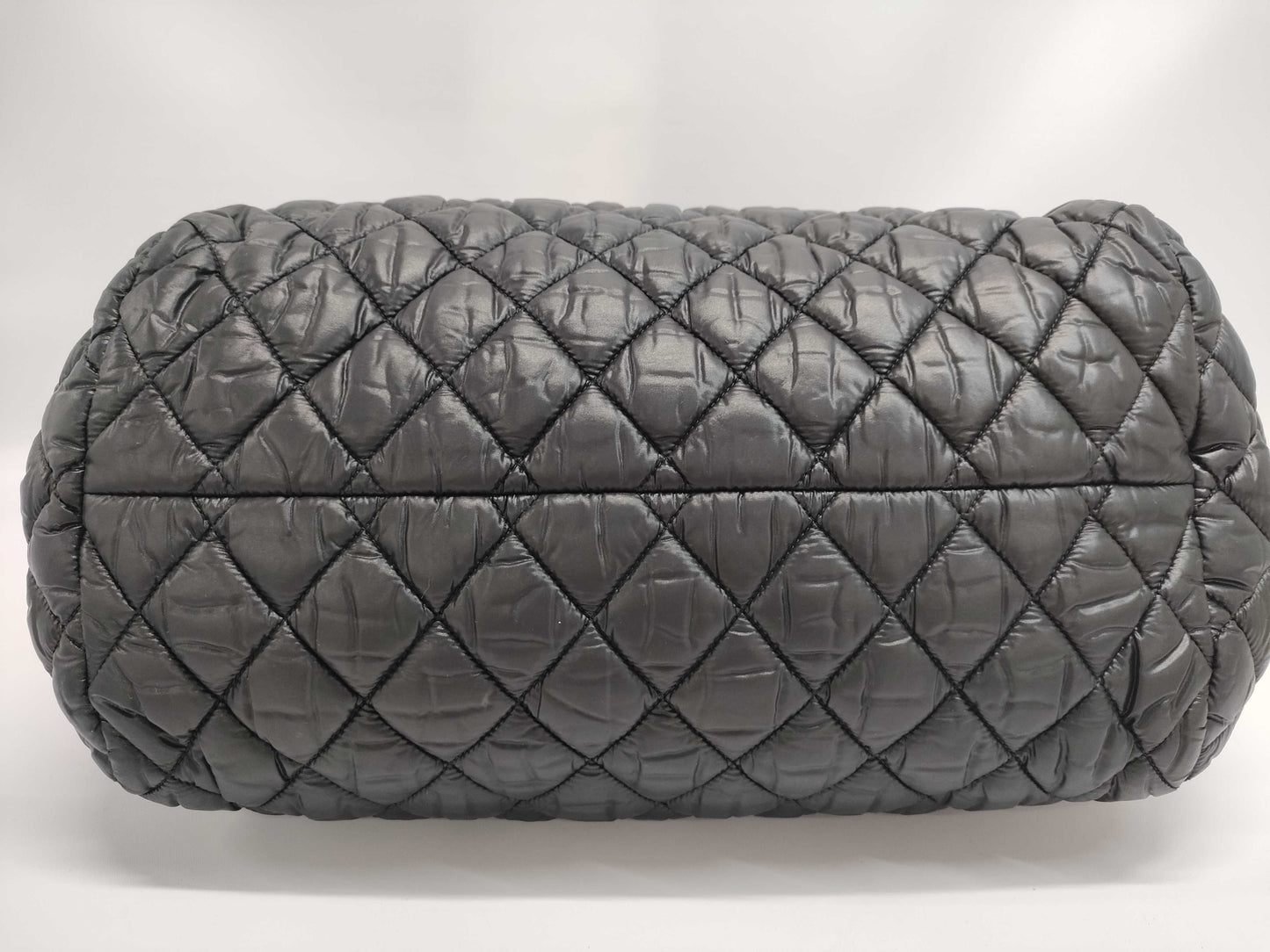 CHANEL Coco Cocoon Mini Boston Bag A47205 Black with Silver Hardware, Quilted Nylon, 15075709 Handbag