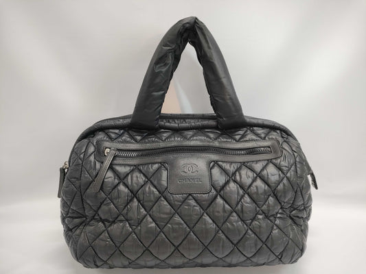 CHANEL Coco Cocoon Mini Boston Bag A47205 Black with Silver Hardware, Quilted Nylon, 15075709 Handbag