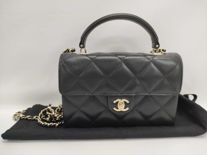 CHANEL Matelasse Top Handle Bag AP4568 Black with Gold Hardware and Caviar Leather, XULX3AP5, 2-Way Shoulder Bag/Handbag
