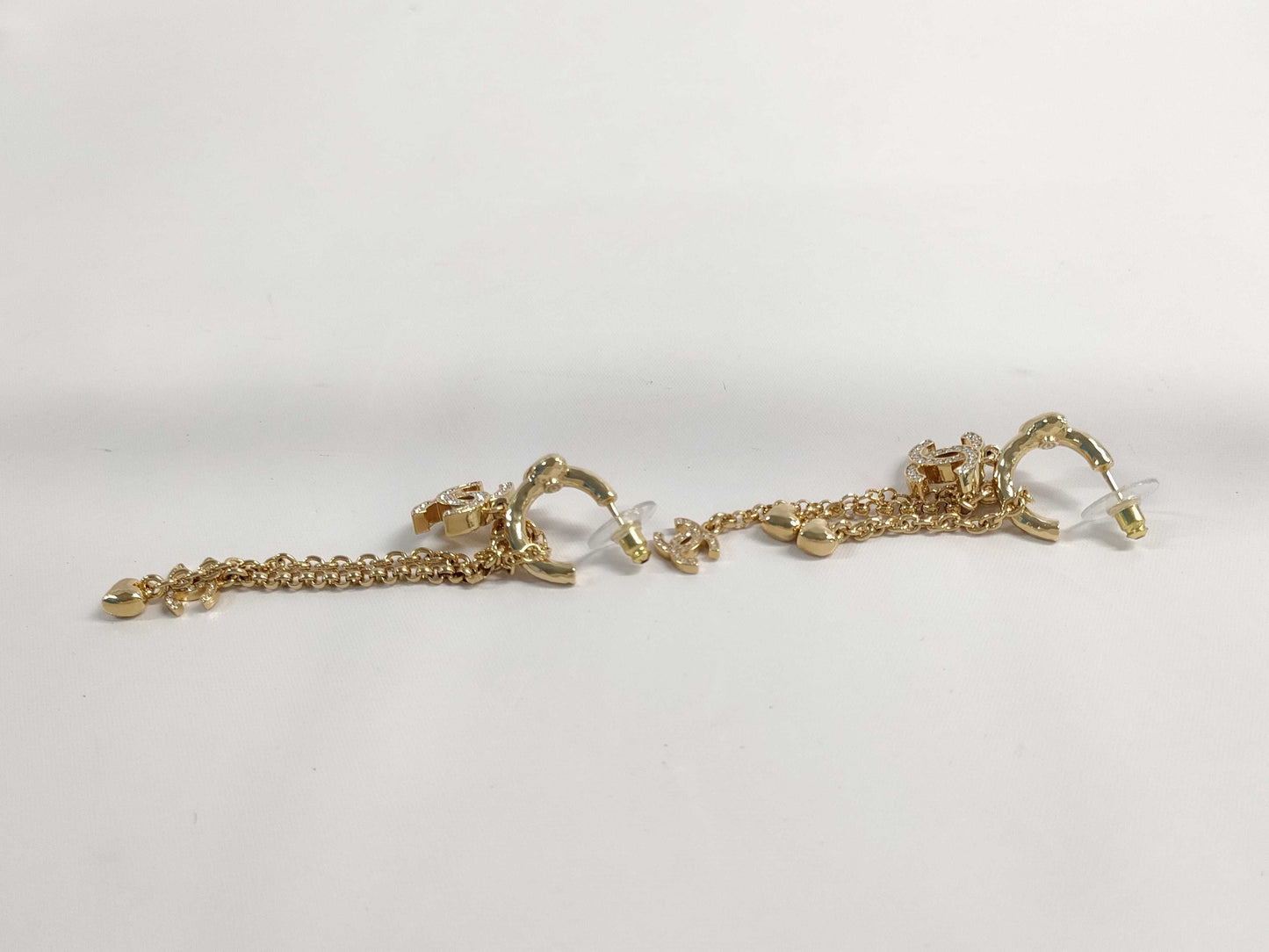 CHANEL CC Mark Rhinestone Heart Earrings, Gold Plated, B23P