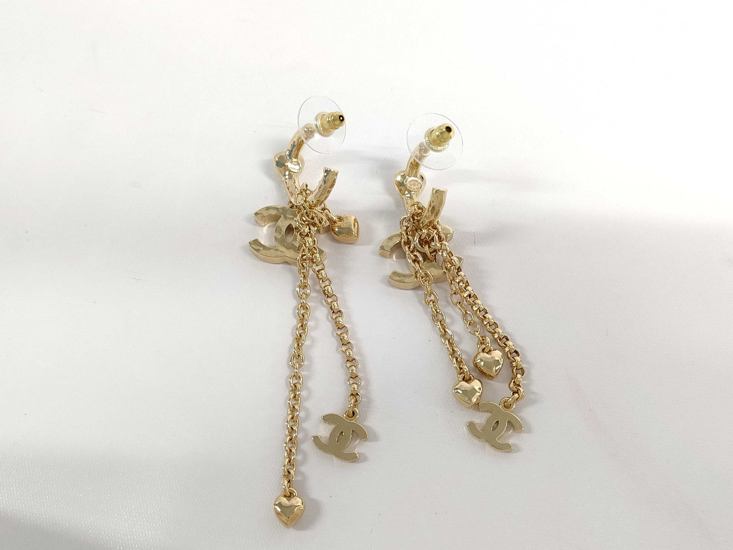 CHANEL CC Mark Rhinestone Heart Earrings, Gold Plated, B23P