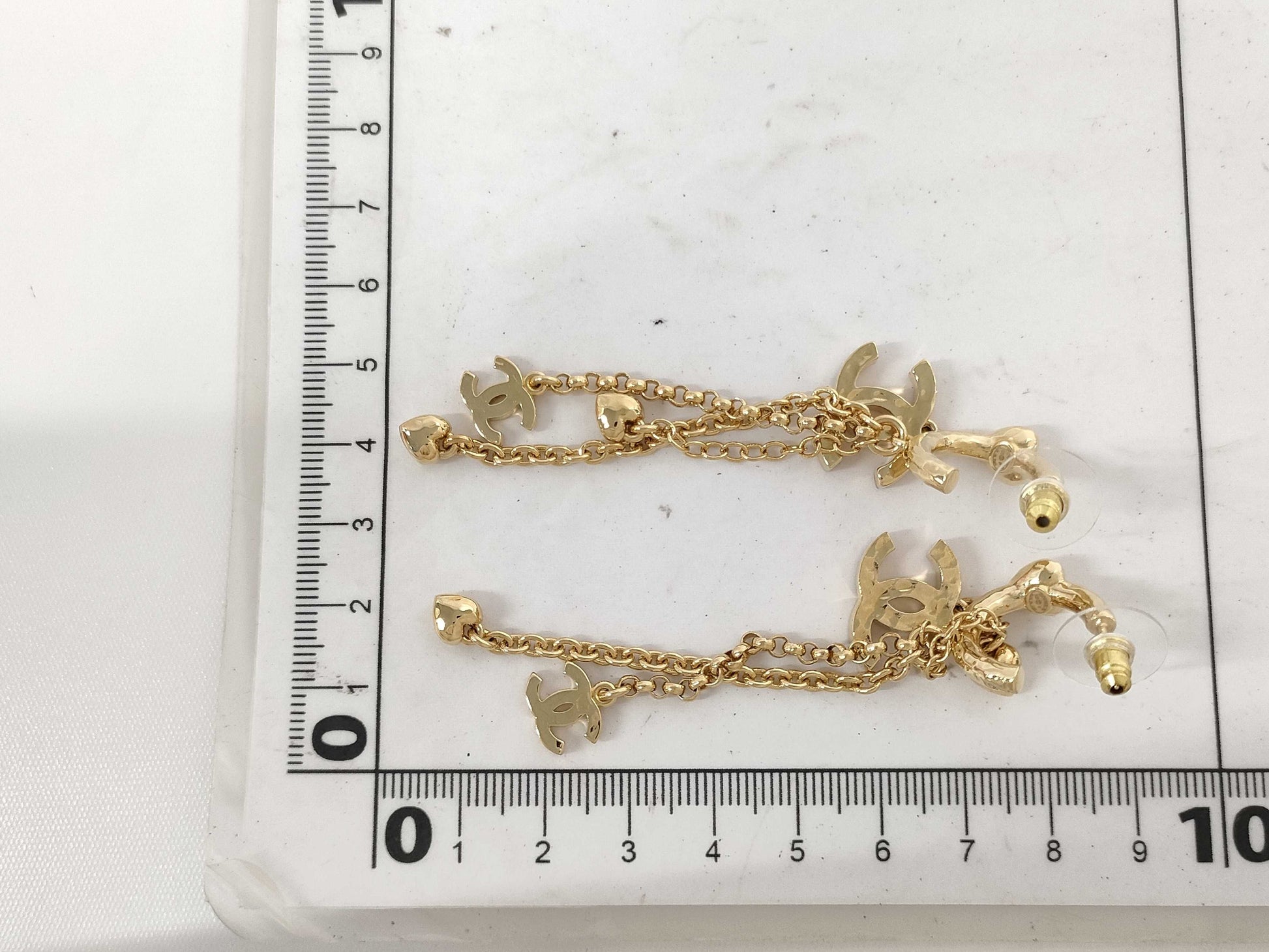 CHANEL CC Mark Rhinestone Heart Earrings, Gold Plated, B23P