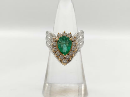 E1.37ct D0.57ct PT900/K18 13.3g Ring 