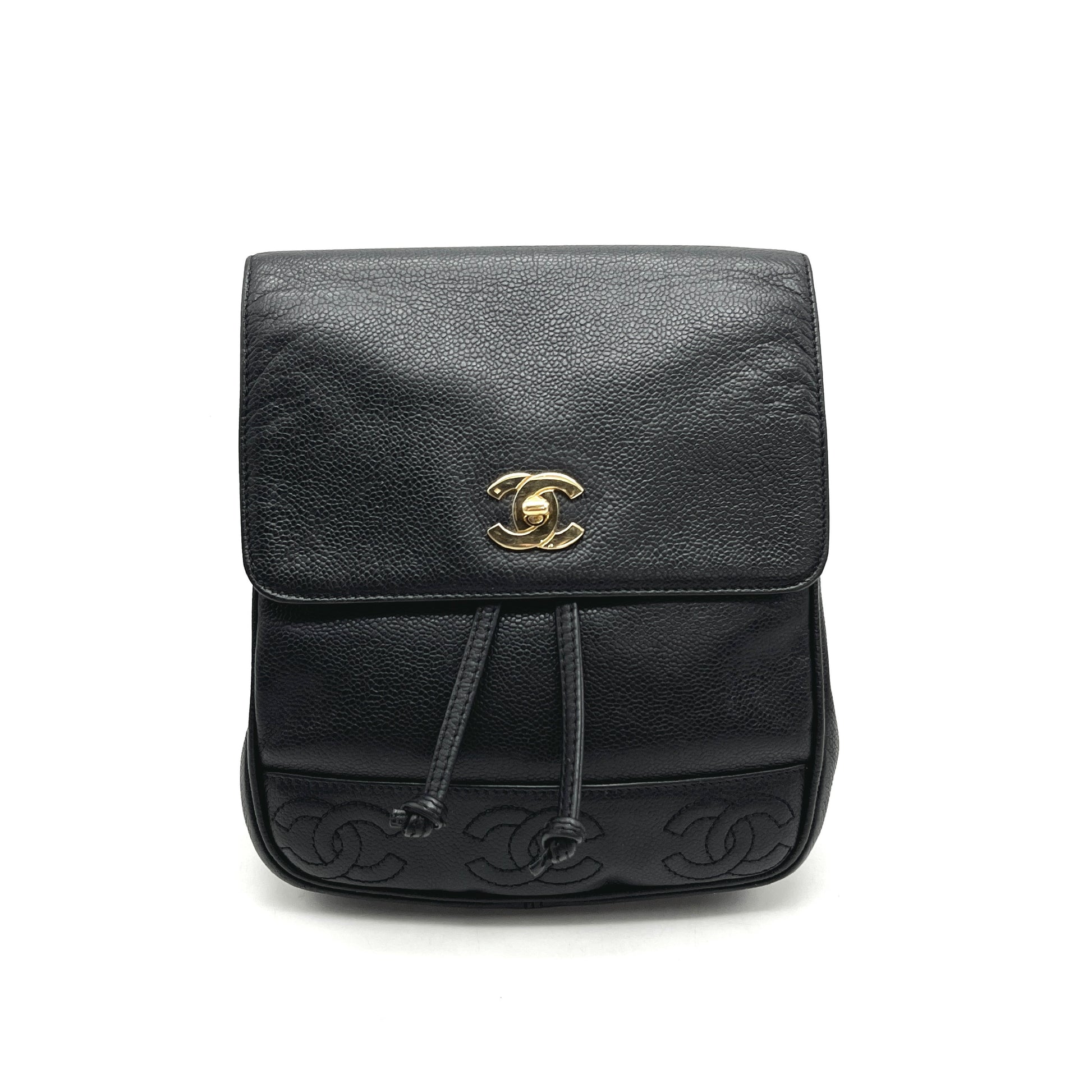 CHANEL CHANEL Turnlock Triple Coco Mark Caviar Leather Chain Backpack