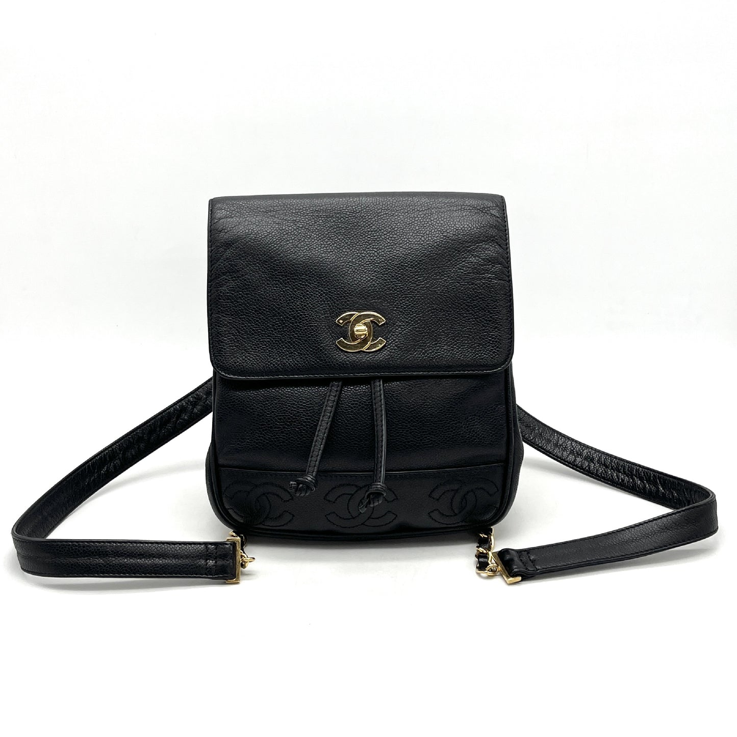 CHANEL CHANEL Turnlock Triple Coco Mark Caviar Leather Chain Backpack