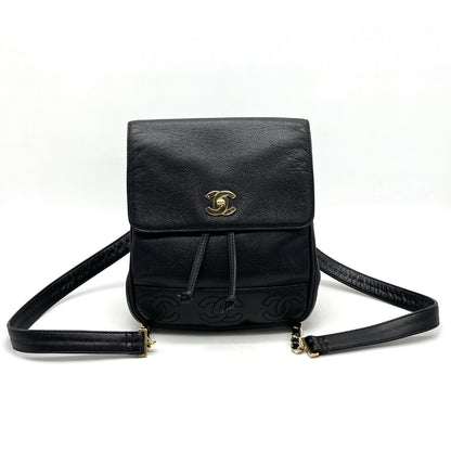 CHANEL CHANEL Turnlock Triple Coco Mark Caviar Leather Chain Backpack