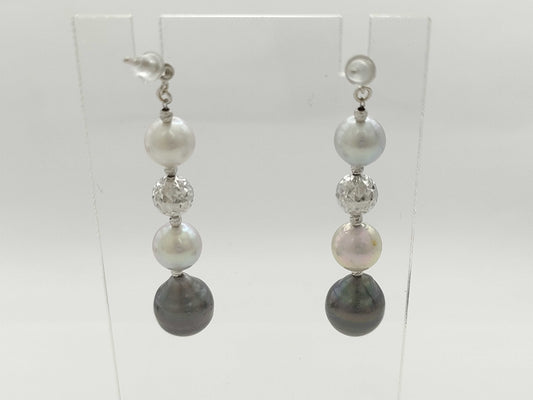 Pearl diameter: Approx. 7.2mm/7.2mm/7.4mm/7.4mm/9.4mm/9.6mm, 18K White Gold, 5.6g, Earrings 