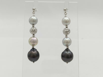 Pearl diameter: Approx. 7.2mm/7.2mm/7.4mm/7.4mm/9.4mm/9.6mm, 18K White Gold, 5.6g, Earrings 