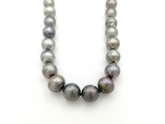 Semi-round pearl necklace, diameter approximately 11.9mm-15.4mm, sterling silver, 99.2g .