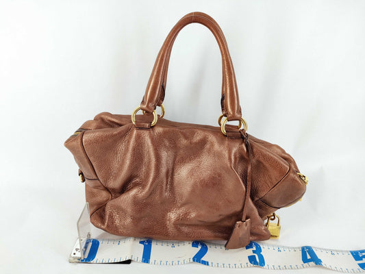 PRADA PRADA Prada Handbag Mini Boston Leather Brown Handbag