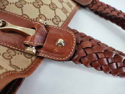 GUCCI GG Canvas Horsebit Tote Bag, Handbag, Leather, Brown