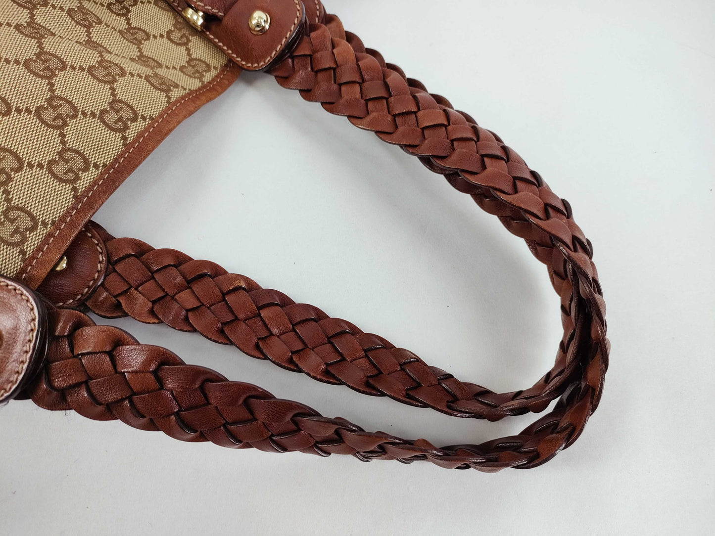 GUCCI GG Canvas Horsebit Tote Bag, Handbag, Leather, Brown