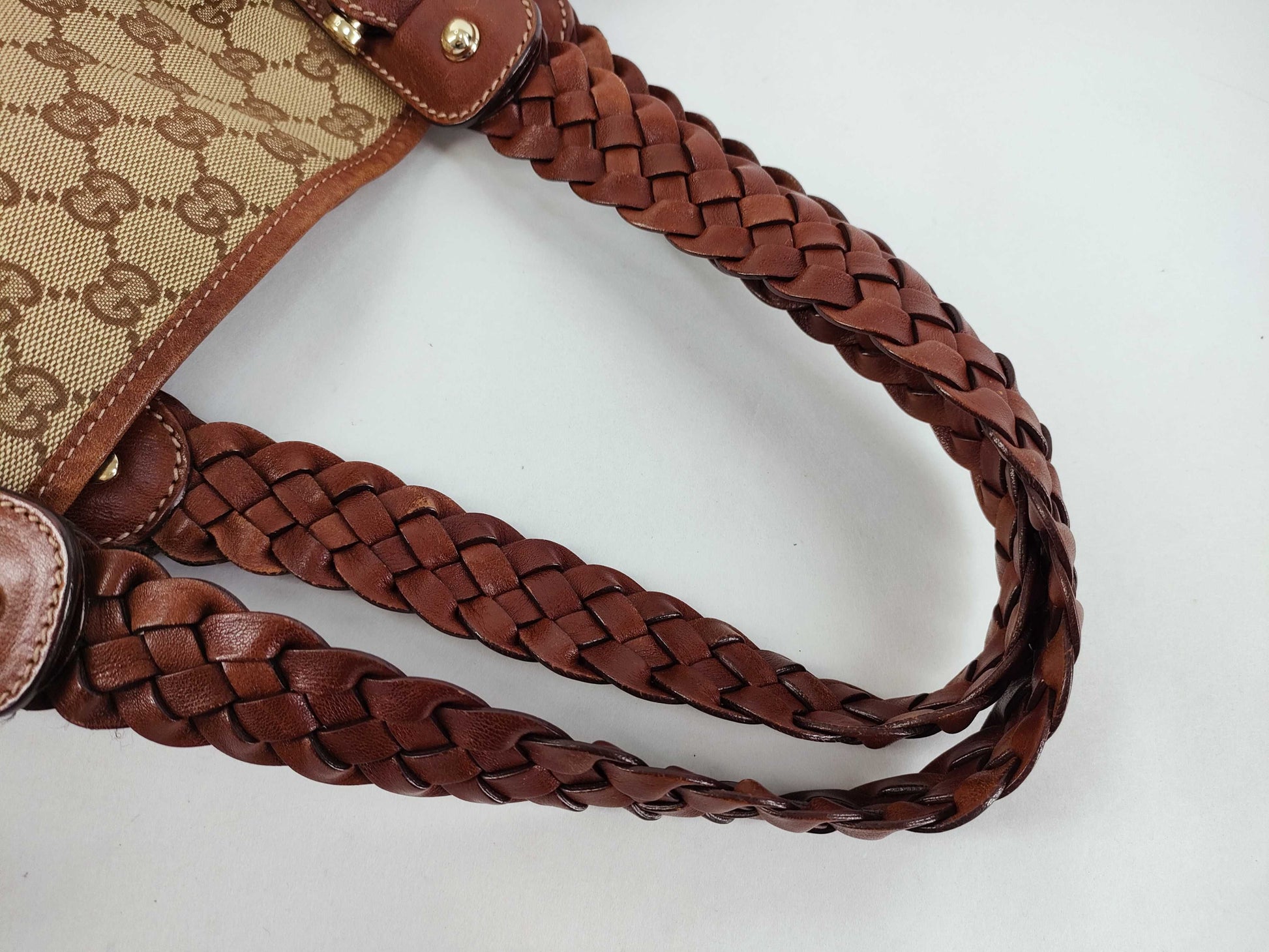 GUCCI GG Canvas Horsebit Tote Bag, Handbag, Leather, Brown