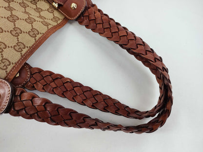 GUCCI GG Canvas Horsebit Tote Bag, Handbag, Leather, Brown