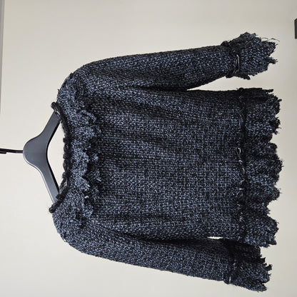 CHANEL CHANEL Fringed Tweed Jacket Dark Gray Size 38 Jacket