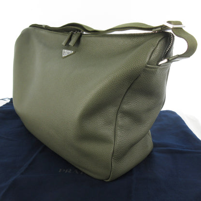 PRADA Unused 2025 Spring/Summer Vitello Dino Large Leather Tote Bag Khaki, 40cm Wide, Triangle Logo, RFID Tag Verified