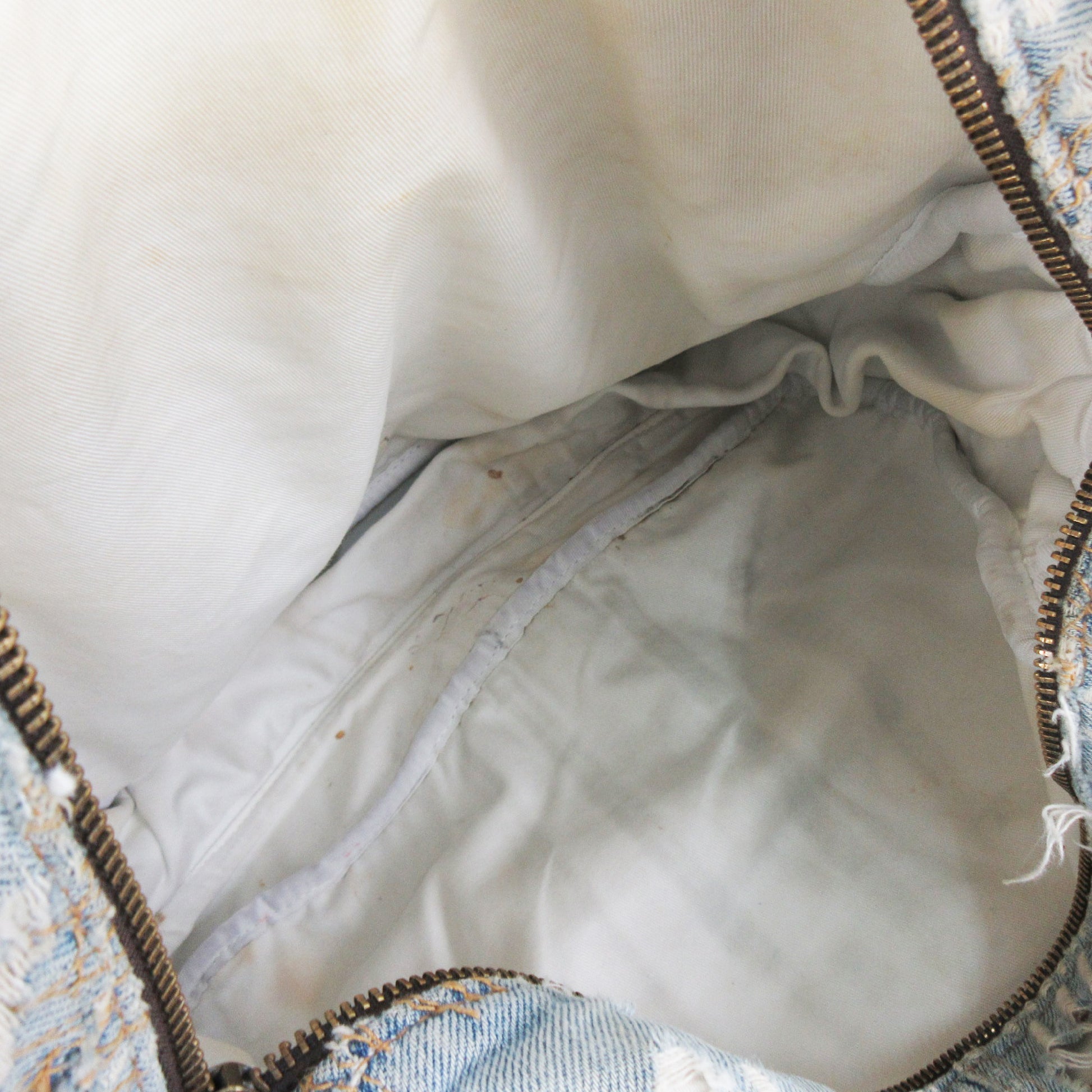 DOLCE&GABBANA Denim Shoulder Bag with Logo Studs, Reconstructed, Indigo Blue