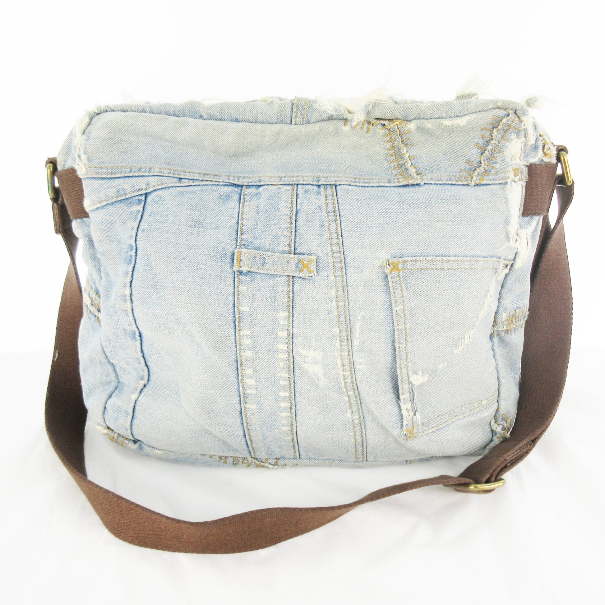 DOLCE&GABBANA Denim Shoulder Bag with Logo Studs, Reconstructed, Indigo Blue