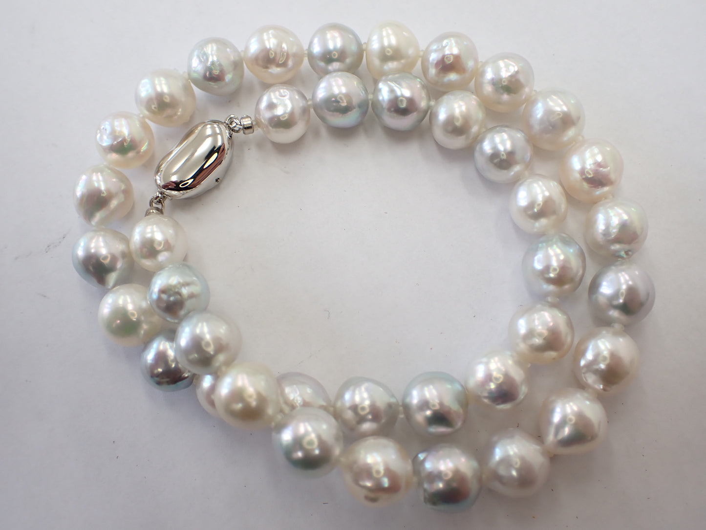 Semi-Round Pearl Necklace, Diameter 9.0-10.0mm, Sterling Silver, 50.9g 