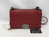 CHANEL Boy Chanel Shoulder Bag, Gunmetal Hardware, Caviar Red, Size 25, A67086