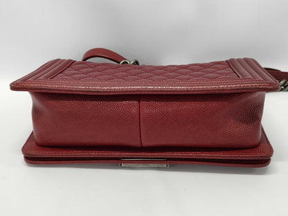 CHANEL Boy Chanel Shoulder Bag, Gunmetal Hardware, Caviar Red, Size 25, A67086