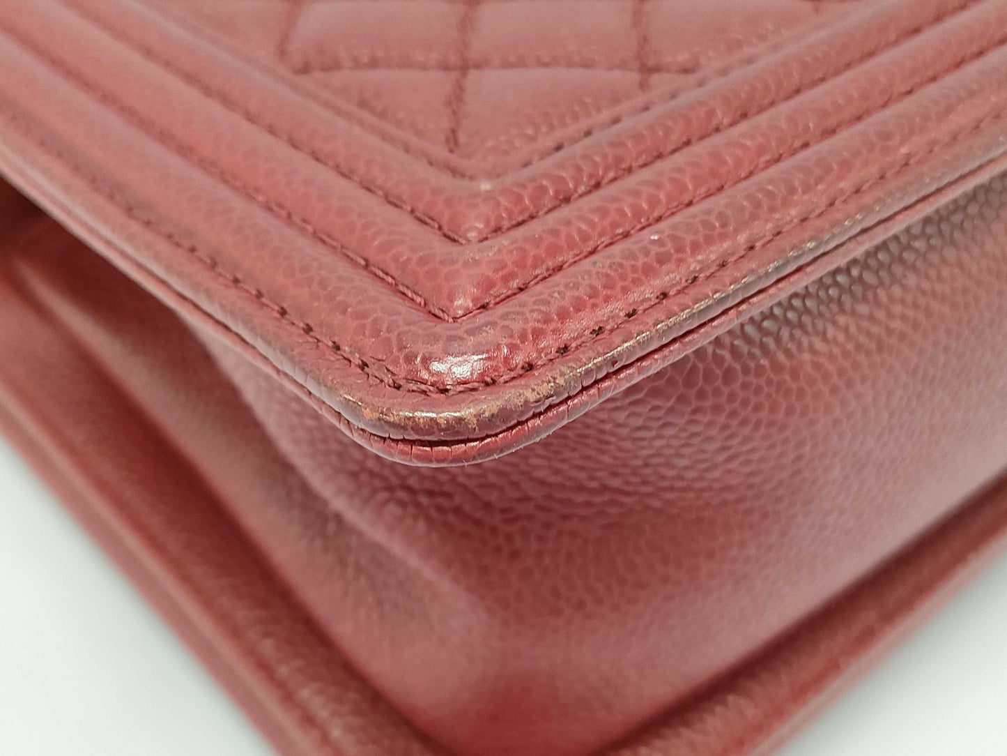 CHANEL Boy Chanel Shoulder Bag, Gunmetal Hardware, Caviar Red, Size 25, A67086