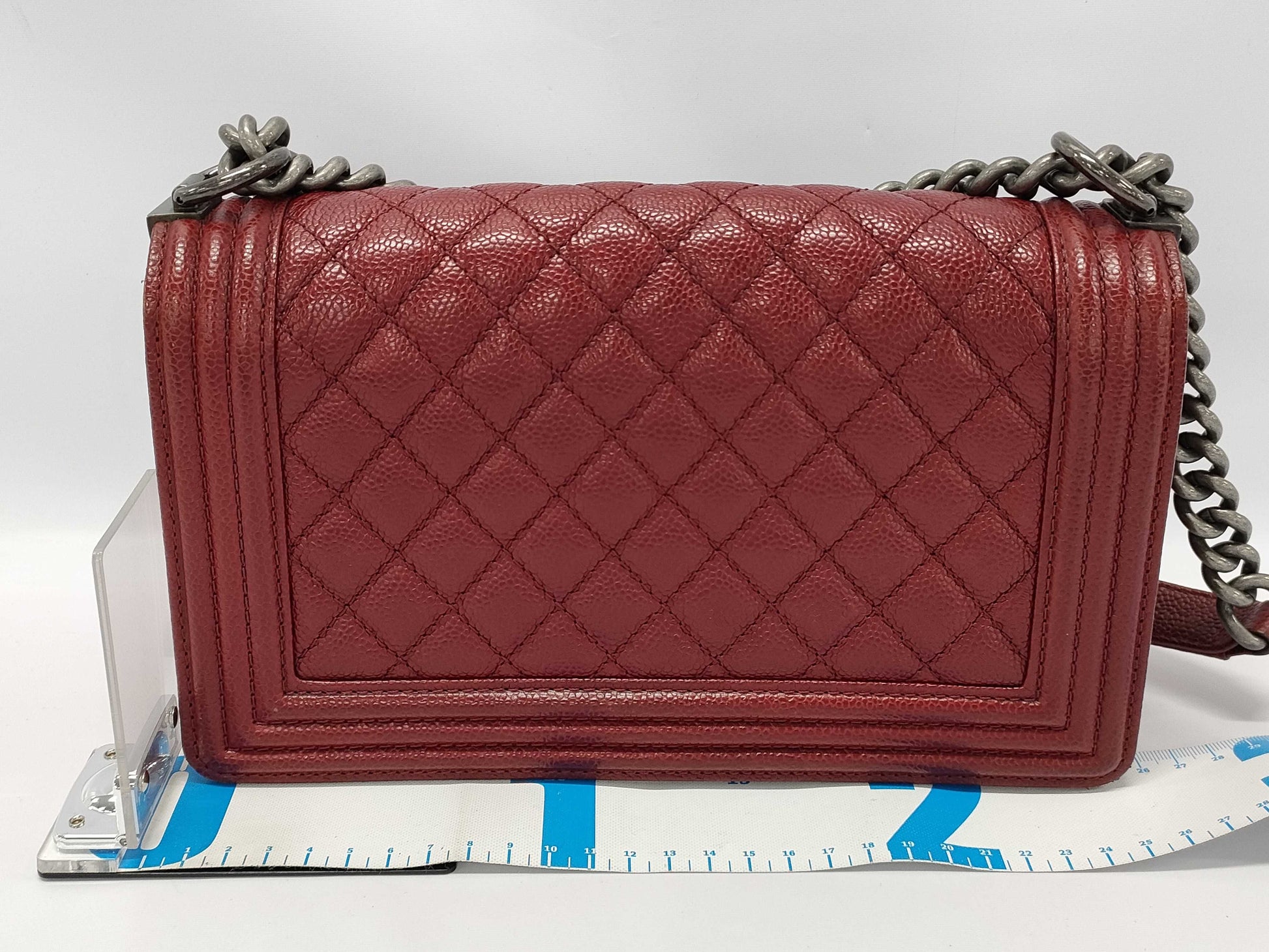 CHANEL Boy Chanel Shoulder Bag, Gunmetal Hardware, Caviar Red, Size 25, A67086