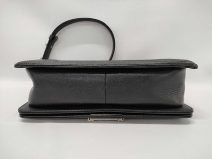 CHANEL Boy Chanel Shoulder Bag, Size 25, Gunmetal Hardware, Caviar, Navy, A67087