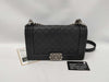 CHANEL Boy Chanel Shoulder Bag, Size 25, Gunmetal Hardware, Caviar, Navy, A67087