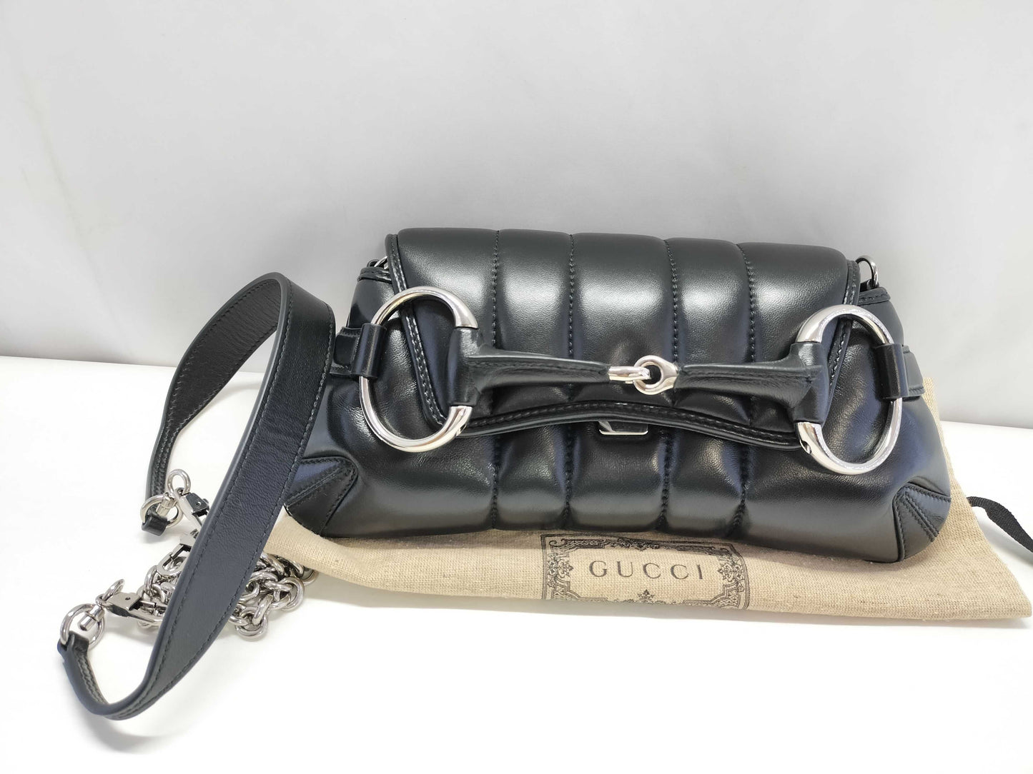 GUCCI Shoulder Bag, Horsebit, Black Calfskin, 764339