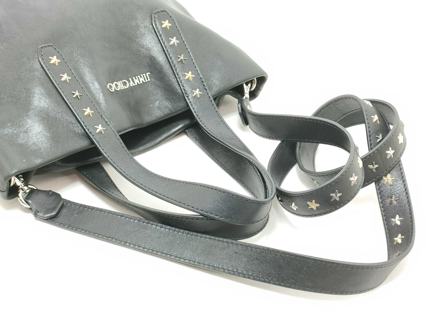 JIMMY CHOO Sophia 2-way handbag, leather, studded, black tote bag