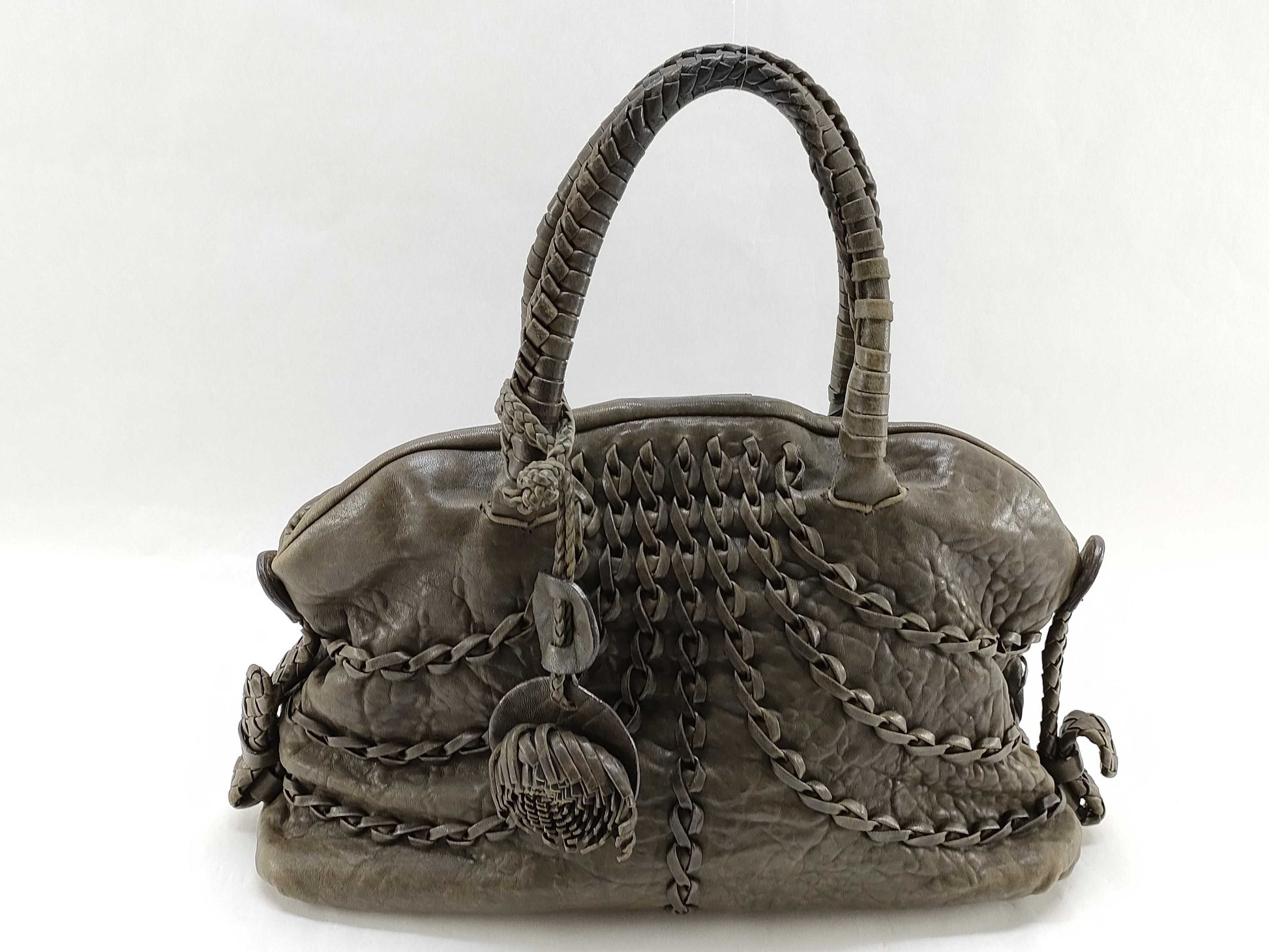 Falorni Boston Bag, Genuine Leather Braided Handbag