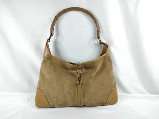GUCCI Bamboo Jackie Suede Shoulder Bag